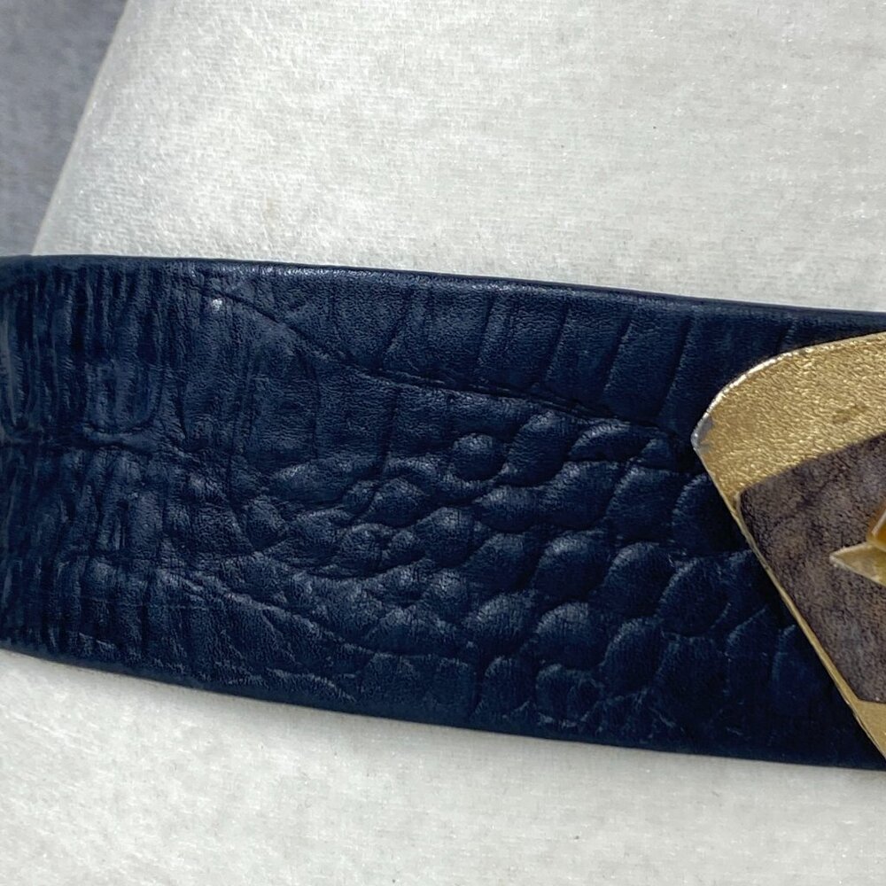 Vintage Wide Belt Womens Large Black Leather Metal Buckle USA Handmade Retro - Picture 3 of 9